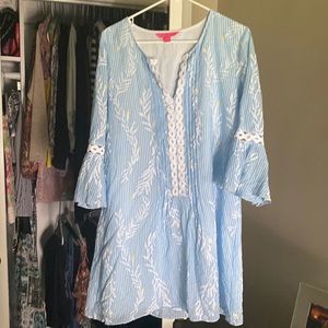 Lilly Pulitzer Light Blue & White Striped Tunic Dress with Yellow Accents